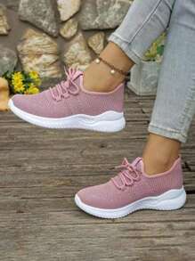 Women's Breathable Knit Slip- Shoes - Lightweight Low-Top Sneakers With Soft EVA/PVC Sole, All-Season Comfort For Walking, Jogging & Casual Wear - White, Ladies Sneakers, Round Toe Design, Cushioned Sole, Women