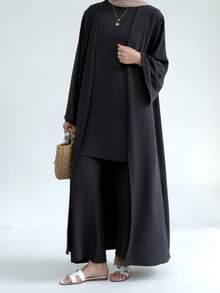 1pc Classic Solid Color Soft & Breathable Abaya, Versatile Muslim Women Wear - Multicolor - View 23