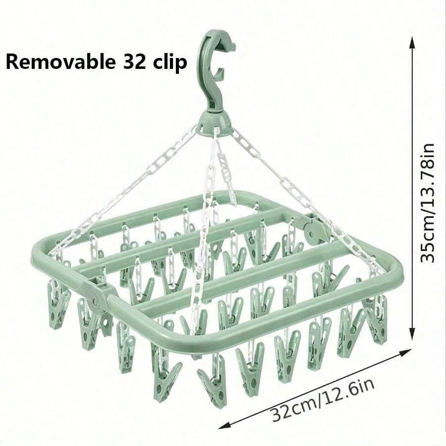 1 Peça Varal Plástico Multiuso com 32 Presilhas para Roupas, Meias e Itens, para Uso Interno e Sacada - Organizador de Varal Portátil e Compacto para Espaços Reduzidos, Suporte Plástico Leve e Durável com Varal Versátil para Lavanderia Doméstica, Adequado para Uso Interno, Fácil Montagem, Resistente à Ferrugem, Design Eficiente em Espaço, Mantém as Roupas Organizadas, Ideal para Pequenos Apartamentos, Dormitórios, Casas de Família, Adequado para Necessidades Diárias de Secagem - Multicolorido - Visão 1