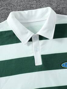 1 件男童经典日常休闲拼色条纹 Polo 领运动衫，秋冬 - 綠色 - 查看 3