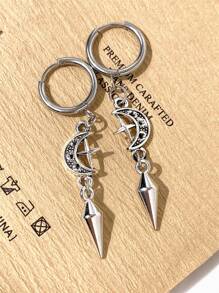 1 Pair Punk Rock Stainless Steel Spike Star & Moon Earrings, Suitable For Women's Daily Wear Gothic Jewelry - Silver - View 4