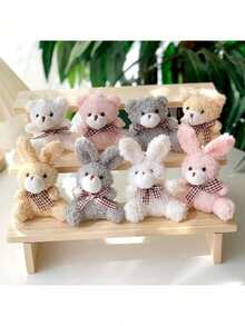 5个卡通领结坐姿兔子毛绒玩偶，可DIY钥匙扣、包包挂件，适合情人节、毕业派对、生日礼盒、婚礼派对装饰、生日派对DIY装饰、包包钥匙扣挂件、圣诞节、儿童派对礼物、儿童礼物 - 彩色 - 查看 6