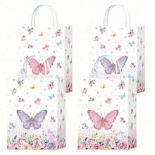 24pcs Gift Bags And Shopping Bags Party Gift Packaging Bag, Butterfly Printing Handbag, Shopping Bag, Birthday Gift, Party Gift, Hand-Held Paper Bag - Multicolor - View 1