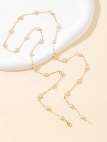 1 件金边仿珍珠性感长 Y 型项链，闪亮吊坠项链，适合日常佩戴、约会、派对、节日、周年纪念、生日礼物，优雅、精致、简约、奢华、可爱 - 金黃色珍珠扁棍 - 查看 3