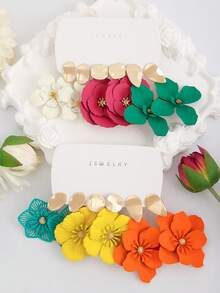 6对时尚优雅夸张花卉彩色吊坠耳环 - 彩色 - 查看 2