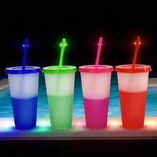 10/20 Pack Color-Changing Cup With Lid And Straw, Temperature-Sensitive Color-Changing Cup Changes Color When Cooled, Large-Capacity Straw Cup, Pp Plastic Cup, Water Cup, Fashionable Pp Plastic Water Bottle, Suitable For Travel And Halloween Parties, Most Suitable For Christmas, Very Suitable For Thanksgiving - Cốc đổi màu (10 chiếc) - Xem 8