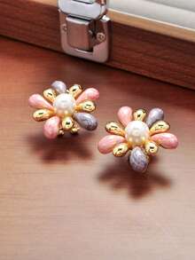 1 par de elegantes pendientes de mujer con diseño de fuegos artificiales vintage esmaltados, con perlas incrustadas, adecuados para uso diario - fuegos artificiales - Ver 9