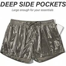 Men's Holographic Metallic Short Sparkly Shiny Short Pants Rave Outfit Hot Shorts With Pockets And Drawstrings - A5-grey-ck3118 - View 4