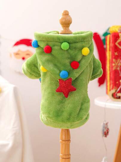 1 pieza Ropa para mascotas, Ropa para perros y gatos pequeños, Disfraz lindo de mascota, Disfraz de franela cómodo y cálido de árbol de Navidad para perros pequeños en otoño/invierno