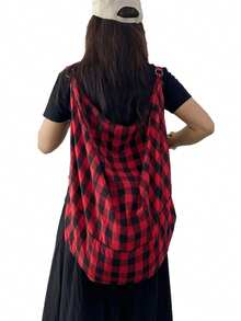 大容量可折叠格纹单肩包，个性化设计带拉链，女士斜挎包，休闲实用多用途手提包，适合工作、学习、旅行 - 彩色 - 查看 4