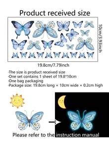 1pc Luminous Blue Butterfly Pattern Sticker With 25 Dots, Removable Waterproof Vinyl Stickers, Glowing In The Dark, Suitable For Living Room, Bedroom, Bathroom Wall Decoration, Home Decorbaby Shower Family Decorations Gifts - Multicolor - View 15