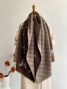 1 Stück Vintage Pferde Muster Jacquard Schal, warmer Umhang/Decke für Frauen, geeignet für tägliches Kombinieren, Herbst/Winter für Kleider