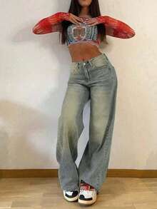 Teenagers' Retro Straight Leg Casual Jeans - Light Wash - View 3