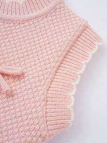 Girls' Cute Sleeveless Knitted Vest With Ruffle Collar And Bow Design, Suitable For Outdoor, Vacation, Travel - Pink - View 4