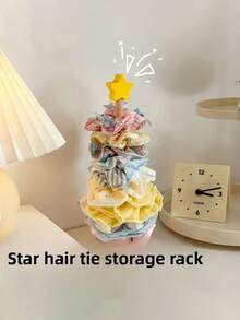复古星形木质发饰收纳架，发圈架，发带展示架，垂直首饰架，适用于发带、发夹和各种发饰，发饰收纳盒