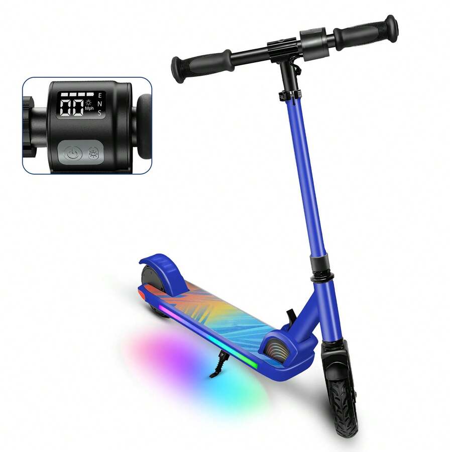 CAROMA Electric Scooter For Children Ages 6 To 14, 150W Motor, 80 Minutes Of Riding Time, 10 Mph, Adjustable Speed And Height, LED Display, Colorful Lights, Foldable Electric Scooter For Children, Ideal Gifts For Children - 藍色 - 查看 1