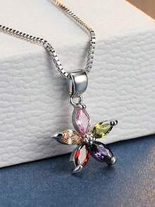 1 件可爱的 5 瓣蓝色锆石泪珠项链，订婚/婚礼/日常珠宝 - 吊墜項鍊 - 查看 3