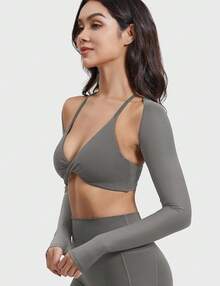 Women Crop Top Long Sleeve Bolero Open Front Workout Cropped Shirts Sports Shrug - Tro - Xem 5