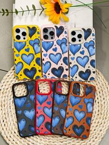 Aesthetic Blue Heart Pattern Phone Case For Women Cute Painting Design Protective Cover Fashion Art Print Shockproof Back Case Compatible With Iphone 16promax/16pro/16plus/16/15promax/15pro/15plus/15/14promax/14pro/14plus/14/13promax/13pro/13/12promax/12pro/12 - 黃色 - 查看 4