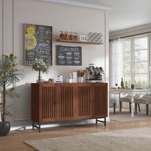 Sideboard Buffet Cabinet,Storage Cabinet With 4 Shutter Doors And Adjustable Shelves, Sideboard Console Accent For Dinning Room - Brown - View 2