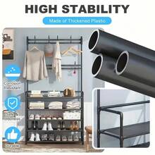 Coat Rack With 5 Multifunctional Metal Hooks And 8 Double Hooks - Space-Saving Storage Solution For Entryways, Living Rooms And Hallways - Separate Shoe Rack Provides Ample Storage Space - 黑色5層 - 查看 3