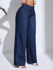 Vaqueros anchos sueltos y versátiles de mujer con diseño de bolsillos Jeans casuales sueltos y de moda diaria Jeans Pantalones - Azul - Ver 4