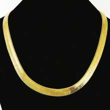 Hip-Hop Men's Gold-Plated Stainless Steel Herringbone Chain Necklace - Bold Chunky 9mm Flat Cuban Link Punk Hypoallergenic Jewelry Perfect For Women & Men Formal & Casual Wear - 彩色 - 查看 4