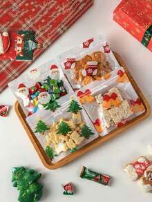 50pcs Christmas Cookie Packaging Bags, Self-Sealing Cookies, Candies, Snowflake Cakes, Snacks, Small Individual Gift Boxes, Frosted Cookies, Lollipops, Chocolate Cookies, Snowflake Cakes Food Packaging Bags, Zipper Seal, Reusable, Cranberry, Small Cookies Baking Bags