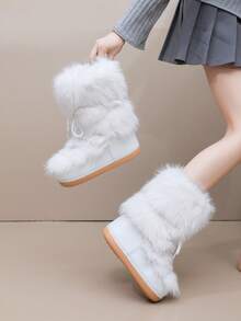 Women's Warm Snow Boots, Lace-Up Ski Boots, Autumn/Winter - White - View 3