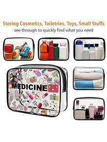 Túi đựng thuốc EDICINE mới - Túi đựng mỹ phẩm mini, túi đựng đồ vệ sinh cá nhân trong suốt, đồ dùng du lịch thiết yếu, túi đựng đồ vệ sinh cá nhân du lịch có khóa kéo, túi đựng đồ vệ sinh cá nhân bằng PVC trong suốt đi biển, túi đựng đồ chống thấm nước, túi đựng đồ trong suốt, túi đựng cáp và giao diện USB, có thể đựng thuốc, bộ dụng cụ y tế, v.v. - Nhiều màu - Xem 3