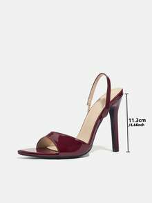 Jin Bei Qi 女士漆皮尖头系带细高跟凉鞋，纯色性感优雅派对礼服鞋，高级酒红色高跟鞋，春夏装扮 - 酒紅色 - 查看 12