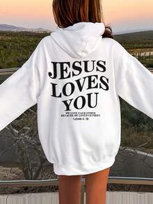 Kreatives, lässiges, minimalistisches Sweatshirt für Jungen/Mädchen mit Baumwollpolsterung, überschnittenen Schultern, bequemer, geschwungener Oversize-Kapuzenpullover mit Rundhalsausschnitt, lockerer Street-Preppy-Stil, Kinderkleidung, drapiertes, weiches Langarm-Oberteil, Sweatshirt der neuen Serie, "Jesus loves you"-Schriftzug-Aufdruck auf der Rückseite