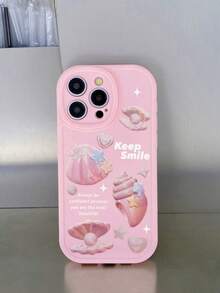 Ins Sweet Dream + Shell Faux Pearl Print Cute Pink Shell Star "Keep Smile" Print Daily Protective Beach Vacation Phone Case, Minimalist TPU Matte Anti-Fingerprint Niche Creative Full-Wrap Soft Shell Pink Phone Case, Phone Protective Cover, Compatible With Samsung Phones, Compatible With Iphone 13 Protective Case Compatible With IPhone 13, IPhone Protective Case, Compatible With Samsung Galaxy Phones, Cover, Compatible With Iphone Protective Case Compatible With IPhone 16 Pro Max - Multicolor - View 4