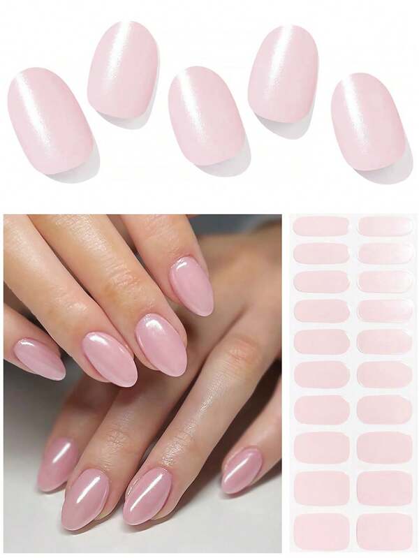 Pre-Cured Gel Nail Strips | 20 White Pearl Shimmer Gel Nail Stickers UV | The Semi-Cure Gel Manicure Pack Is Suitable For Home Nail DIY