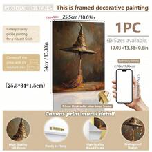 1pc, Canvas Wall Art, Framed Art Decor, Hangable, Wall Art, Poster, Witch's Hat, Horror Season Wall Art Decor, Halloween Poster, Witch's Hat And Broom, Gifts For Witch Lovers, Autumn Decor, Halloween Decor, Halloween Decor Aesthetics, Room Decor, Dorm Room Decor, Bedroom Decor Home Decor Fall Decor