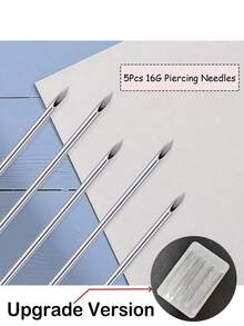 5pcs Hollow Piercing Needles, 12G, 13G, 14G, 16G, 18G And 20G, Suitable For Ear, Nose, Navel, Abdomen, Lip, Tongue Piercing Kit And Piercing Tools - Silver - View 10