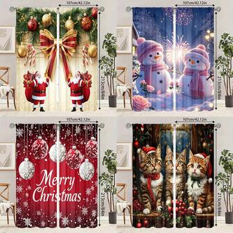 2pcs Christmas Themed Printed Curtains, Santa Claus & Reindeer Pattern, High-Definition Digital Printing, Polyester Material. Semi-Transparent For Privacy Protection, Fade-Resistant, Hand/Machine Washable, Rod Pocket Hanging, Suitable For Bedroom And Living Room Decor, Home Curtain Home Decor Christmas Decorations Christmas Decorations Home
