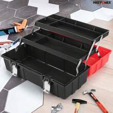 Maxwalk MAXPOWER 16-Inch Tool Box, Three-Layer Folding Plastic Storage Toolbox, Multi-Function Organizer With Tray And Dividers - Red - View 6