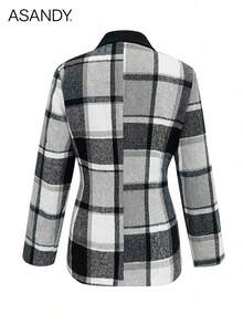 女式厚款休闲拼布格子西装外套，秋冬