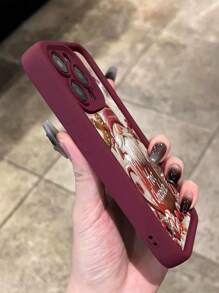 1 件个性化圣诞热可可口号图案勃艮第穿孔防摔防指纹全覆盖手机壳，兼容 16 ProMax/16/16 Pro/16 Plus/15/15 ProMax/15 Pro/11/12/13/14 ProMax/11 Pro/11 ProMax/12 Pro/12 ProMax/13 Pro/13 ProMax/14 Pro/14 ProMax/16 ProMax/16/16 Pro/16 Plus，极简创意软壳防水防震防刮