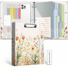 Carpeta organizadora de 3 anillos de 2.54, con portapapeles, 5 separadores con bolsillo, carpeta plástica, 18 etiquetas para divisores y porta bolígrafo (diseño Black Weeds, tamaño carta) - 03-azul Mable - Ver 19