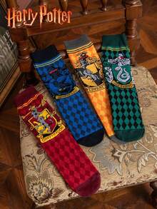 Harry Potter 4双透气柔软袜子，复古学院风袜子，适合作为礼物，复古中筒袜，JK学院风周边，圣诞袜，学生情侣可爱袜子 - 彩色 - 查看 1