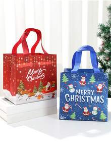 1Set/4Pcs Christmas Non-Woven Gift Bags With Santa Snowman Prints - Reusable Party Favor Tote Bags For Xmas Presents - Durable Non-Woven Retail Shopping Bags With Handles For Holiday Gifts & Birthday Treats,Christmas Gift,Christmas Decoration,Xmas Party Decor,Home Decor,Table Decor,Merry Christmas Decoration For Home,Christmas Ornaments