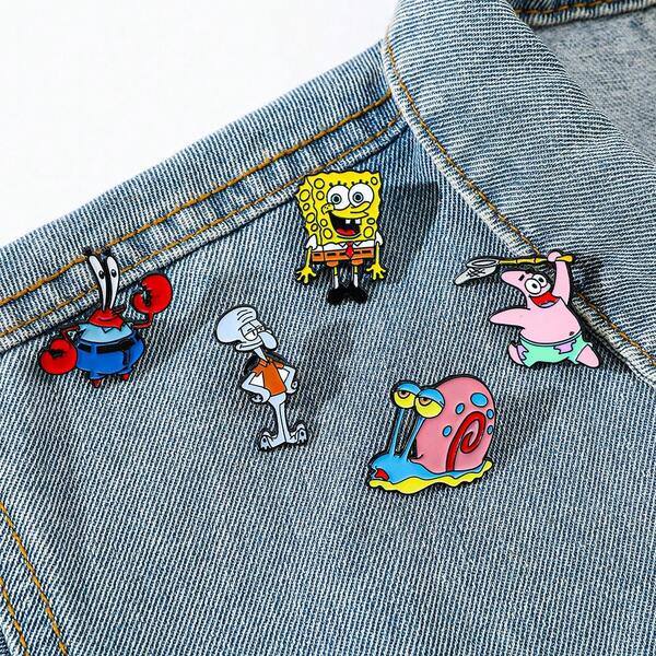 SPONGEBOB SPONGEBOB 1/5 Pcs Funny Anime Brooch Fashion Gary The Snail Enamel Pin Metal Badge Jewelry Clothing Backpack Accessories Gift For Friends