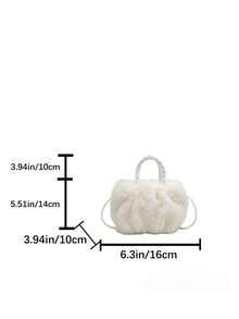女士毛绒小水桶包，时尚简约手提包，毛茸茸休闲托特包，百搭可爱女士包，配有编织肩带和抽绳，新款女士皮草包 - 彩色 - 查看 13