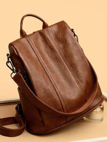 2026 New Retro Women's Leather Backpack Multi Functional Large Capacity Women's Backpack Anti Theft Girls' Travel Backpack Backpack - Brown - View 3