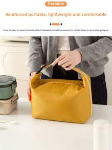 1pc Black, Yellow, Gray, Green New Insulated Lunch Box Tote Bag With Large Capacity, Foldable For Work, Portable Lunch Bag, Simple And Large Storage Capacity