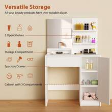 OYAJIA Dressing Table, Vanity Table With Mirror, 1 Drawer, 3 Shelves, Storage Cabinet, Makeup Organiser, White - White - View 7