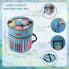 Crochet Kits For Beginners Adults, Crochet Starter Kit With Ergonomic Crochet Hooks Set 2-10mm, 16 Colour Crochet Yarns, Travel Crochet Kit Compact & Portable, Large Knitting Bag Yarn Storage - 霧霾藍 - 查看 3