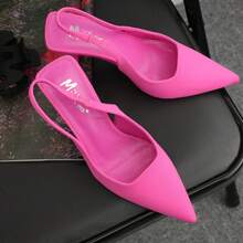 Women's Pointed Toe Slingback Kitten Heel Pumps - Elegant Mid Heel Stilettos With Soft Padded Insole And Elastic Strap - Màu Hồng Tươi - Xem 1